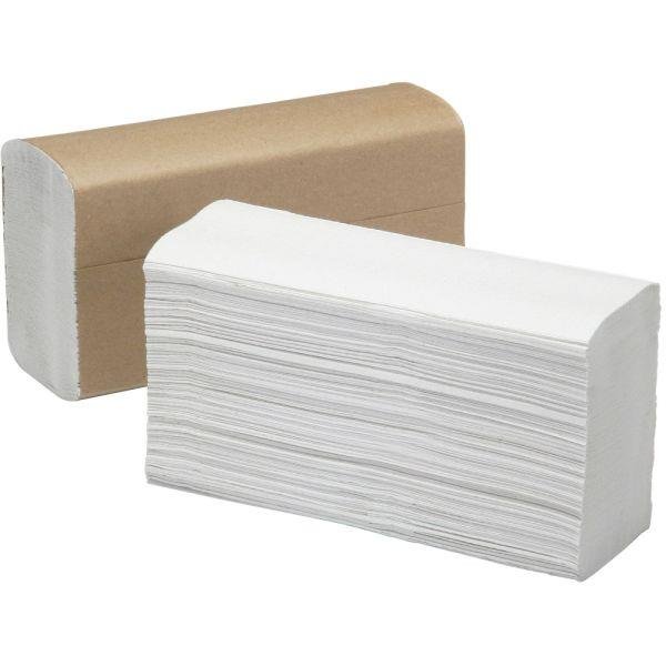 White and natural kraft M-fold towel stacks